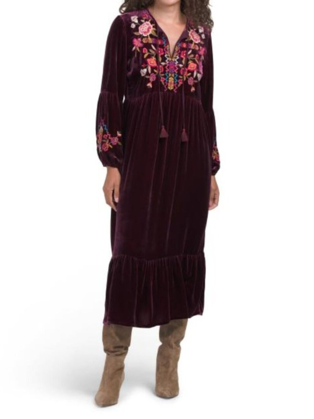 JOHNNY WAS Anaya Velvet Bishop Sleeve Dress
